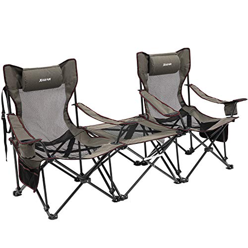 Xgear 2 in 1 Camping Chair with Footrest Recliner Folding Chaise Lounge