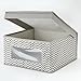 mDesign Soft Stackable Fabric Closet Storage Organizer Holder Bin with Clear Window, Attached Lid - for Bedroom, Hallway, Entryway, Bathroom - Chevron Zig-Zag Print - Medium - Taupe/Natural