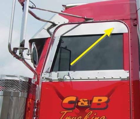 Peterbilt 379-389 Stainless Steel Top of Door Trim Chopped Look - Door Mounted Mirrors Only - New Pair