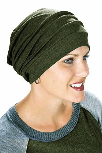 Headcovers Unlimited 100% Cotton Slouchy Snood Caps for Women with Chemo Cancer Hair Loss Hunter Green