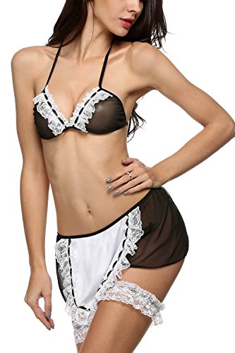 Avidlove Women Lingerie See-through Babydoll Maid Costume Chemises Cosplay Sleepwear
