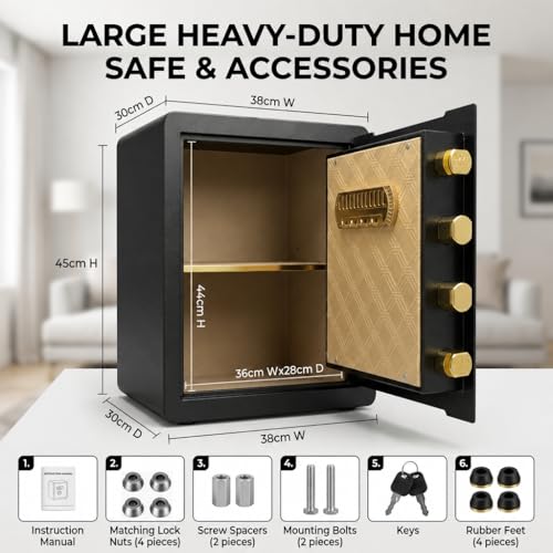 Asylosss 53L Digital Anti-Theft Safe, Shelf, Alarm, Wall Mount | Heavy-duty steel safe, 3-way access (code/key/Type-C), Removable shelf, Dual alarm, Wall-mountable, for cash jewelry office