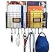 WALL35 Foyer Organizer Wire Rack Wall Mountable with 10 Hooks for Keys Hats Umbrellas Coats and Bags Black