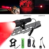 VASTFIRE Zoomable Red Hunter Flashlight 125 Yard Include Rechargeable Battery Pressure Switch Picatinny Rail Mount Gift Case for Coyote Hog Predator Night Hunting
