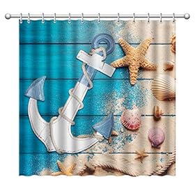 Beach Shower Curtain Anchor and Seashell Conch Shower Curtains Seashell Starfish Bathroom Shower Curtain Decor Durable… 51LePoZ bgL. SS280