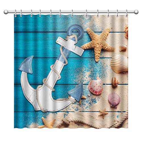 Beach-Theme-Shower-Curtain-Sea-Shells-Starfish-Shower-CurtainsWashable-Nautical-Anchor-Shower-Curtain-for-BathroomWaterproof-Polyester-Fabric-Sea-Bathroom-Curtain-72x72-inch 51LePoZ bgL