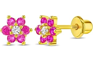 IN SEASON JEWELRY Gold Plated Cubic Zirconia Flower Safety Screw Back Earrings for Babies and Toddlers 5mm - Delicate and Sparkling Flower Earrings for Little Girls - Lovely Floral Studs
