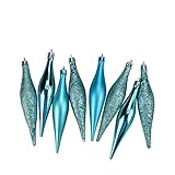 8ct Turquoise Blue Shatterproof 4-Finish Finial Drop Christmas Ornaments 5.5
