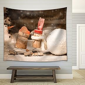 Concept Snowball Rolling, Wine Cork Figures - Fabric Wall Tapestry Home Decor - 51x60 inches