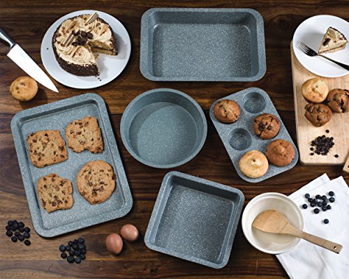 [- Salter BW05245AR Marble Collection Carbon Steel Non Stick 5 Piece Baking Set, Grey  -]