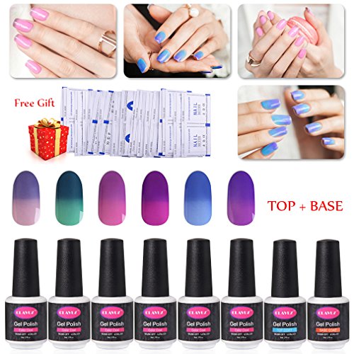 Gel Nail Polish 6pcs Soak Off Color Changing Nail Polish Kit with Top Coat and Base Coat Manicure Gift SetÂ Nail Remover Warp by CLAVUZ