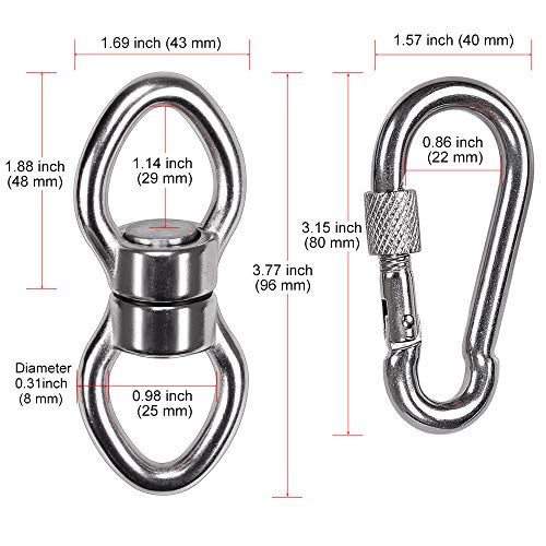 SELEWARE Silent Bearing Swing Swivel with 2 Carabiners, 360° Rotational