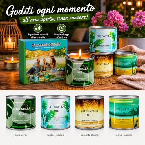 Candele Alla Citronella in Barattoli Set di Candele di Cera per Barbecue all'aperto Viaggi in Campeggio Viaggi Vacanze Patio Interno Giardino Cucina,4 Pezzi