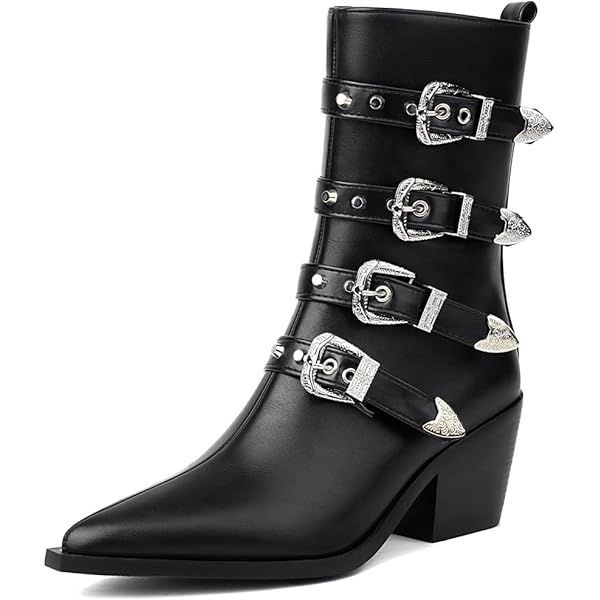 Amazon.com | RYNKOMA Women'S Leather Pointed Toe Stacked Chunky