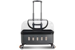 Hard Pet Carrier with Wheels, Pet Carrying Case with Clear Window, Large Cat Travel Carrier for Pets up to 22 Lbs(Gray)