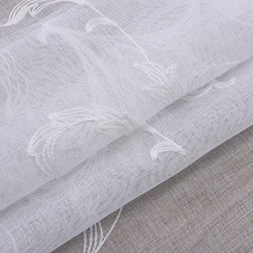 Floral Embroidery Sheer Curtains White 45 Inch Length, Vintage Rod Pocket Voile Drapes for Living room, Bedroom, Window Treatments Semi Crinkle Curtain Panels for Villa, Parlor, Set of 2, 52"x 45".