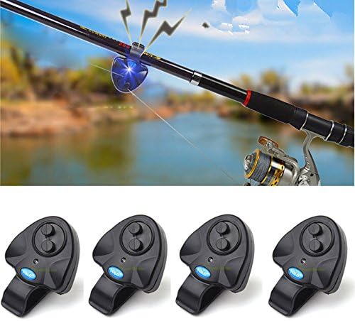 wingsflying 4 Pcs Black Electronic LED Light Fishing Bite Sound Alarm Alert Bell Clip On Fishing Rod