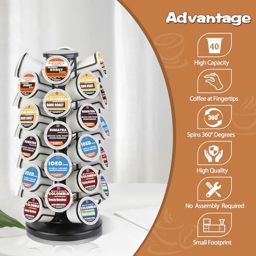 BLACKSMITH FAMILY K Cup Holders k Cup Holder K Cups Holder,K Cup Carousel, Coffee Pods Storage Organizer Stand,Comes All in One Piece,No Assembly Required,1 Count(Capacity of 40 Pods, Black)