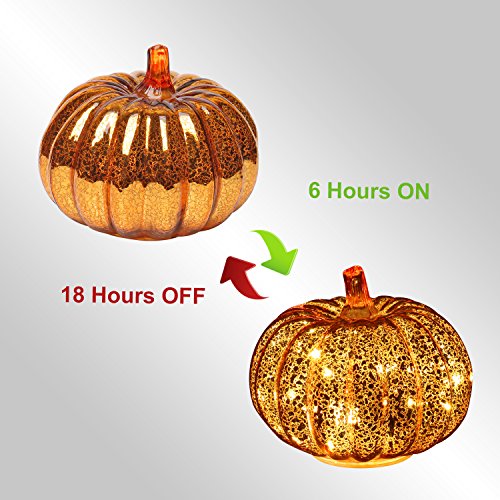 denlix Mercury Glass Pumpkins Lights, 5.5 Inches Decorative Pumpkin Decor, Battery Operated with Timer, Fall Autumn Tables Centerpieces Decoration for Home - Thumbnail 6