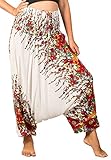 Lofbaz Women's Floral Printed Smock Waist 2 in 1 Jumpsuit Pants White & Red M