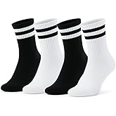 soytemiz 4-Pack Unisex Cotton Blend Striped Crew Socks, Performance Sport and Casual Comfort, Running Athletic Socks