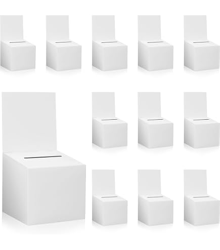 Lot De 6 Urnes En Carton Blanc Avec Fente - Parfait Pour Votes, Suggestions, Dons Et Tombolas - En-tête Amovible Personnalisable - 9