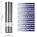 Electric Lerutti Salt and Pepper Grinder Set | Battery Operated Stainless Steel Grinders (Pack of 2) | Automatic Mills with LED Light and Caps at Bottom | Electronic Adjustable Shakers