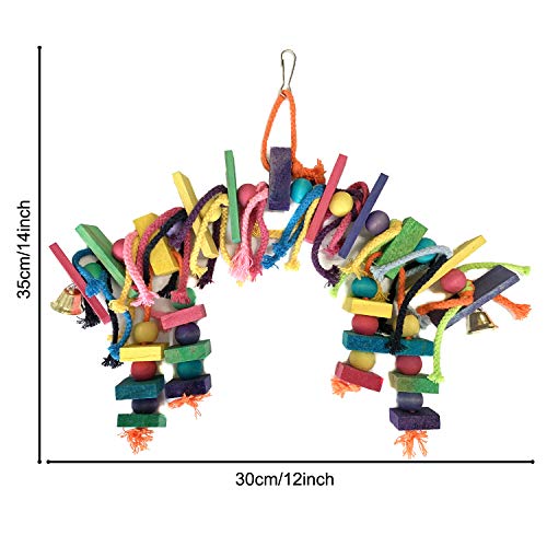 PietyPet Bird Parrot Toys for Cages, Colorful Wooden Block Bird Parrot Toys with Bells, Wooden Ladder Hammock, Rope Perch for Small and Medium Bird