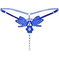 SAKVILSEC Women G-String Butterfly Embroidery Pearl G-String Low-Waist Thongs Briefs