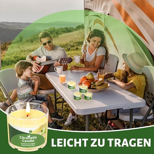Pack of 12 Citronella Candle Outdoor, 300 Hours Outdoor Citronella Scented Lights, Small Candles, Natural Soy Wax, Citronella Garden Fragrance Candle, Indoor, Outdoor, Summer Gift Set for Camping
