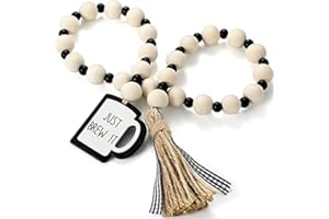 Jetec Coffee Bar Decor Wood Bead Garland with Tassel Coffee Bar Try Decor Accessories, Table, Shelf, Rustic Farmhouse Home