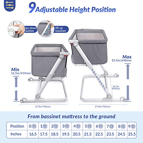 Firares Height & Incline Adjustable Baby Bedside Baby Bed to Bed, Easy Folding Bedside