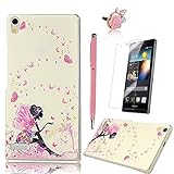 Huawei Ascend P6 Case - MOLLYCOOCLE Fashion Style Painted Bird Colorful Pattern Mobile Phone Accessory Case Transparent Case Hard Protetive Cell Phone Back Cover Case for Huawei Ascend P6 Cover shell +1x Anti-Dust Plug +1x Stylus Pen +1x Screen Protector (Angle Girl Pink Butterfly)