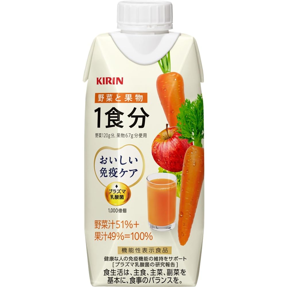 キリン おいしい免疫ケア 野菜と果物1食分 330ml 12本 紙パック 野菜ジュース 野菜飲料 プラズマ乳酸菌 免疫ケア 乳酸菌 機能性表示食品 健康管理 健康対策 の商品画像