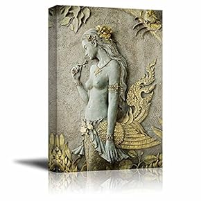 Canvas Prints Wall Art - Beautiful Statue of Half-Bird Half-Woman | Modern Wall Decor/Home Art Stretched Gallery Wraps Giclee Print & Wood Framed. Ready to Hang - 18" x 12"