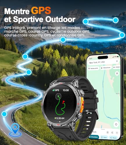 Rmana AMOLED Men's GPS Smart Watch, Bluetooth Calling, Smart Watch for Android and iPhone, 100+ Sports Modes, 3ATM Waterproof Men's Sports Watch with Compass (1.6)