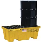 Justrite 2 Drum Spill Containment Pallet - 18" Tall, 66 Gallon Large Capacity Spill Pallet for 55 Gal Drum Containment - Made in The USA from 30% Recycled Polyethylene - Yellow - 28622