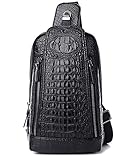 FiveloveTwo Mens Sling Bags Crocodile Leather Multipurpose Outdoor Shoulder Crossbody Chest Bag Satchels Hiking School Daypack Black