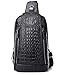 FiveloveTwo Mens Sling Bags Crocodile Leather Multipurpose Outdoor Shoulder Crossbody Chest Bag Satchels Hiking School Daypack Black
