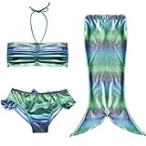 TIAOBU Girls 3PCS Halter Swimmable Mermaid Tail Sea-maid Swimsuit Fancy Costume