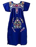 Leos Mexican Imports Mexican Dress Puebla Royal Blue M