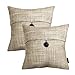 Phantoscope Pack of 2 Farmhouse Throw Pillow Covers Button Vintage Linen Decorative Pillow Cases for Couch Bed and Chair Beige 18 x 18 inches 45 x 45 cm
