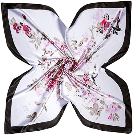 Flowomen Small Silk Neckerchief Summer Satin Soft Charmeuse Scarf Handbag Decoration Hair Protection Kerchief Floral Pattern Wrap Fashion Graphic Print Scarves for Girls (Black1)