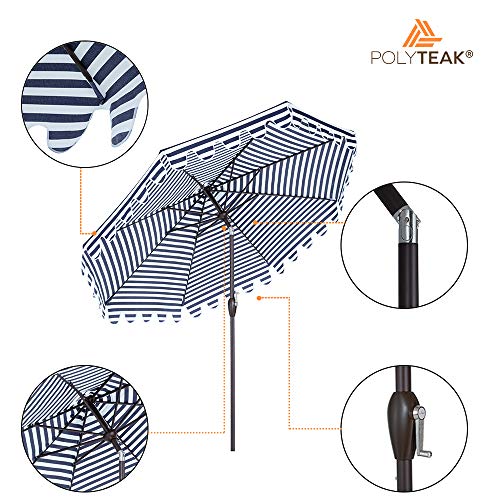 PolyTEAK outdoor Umbrellas 9ft, Navy White 100 Polyester, water