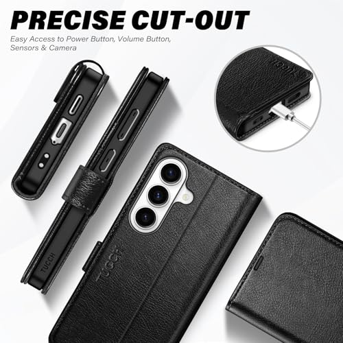 TUCCH Galaxy S26 Case, Protective Case with Card Slot, Folding Stand, RFID Blocking, TPU Inner Shell, Wallet PU Leather Compatible with Galaxy S26 5G (6.3 inch 2026), Textured Black