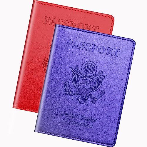 Red & Bright Purple Passport Holder Wallet Cover Case for Family Women Men, Cruise Essentials Travel Must Haves Passport Book Protector