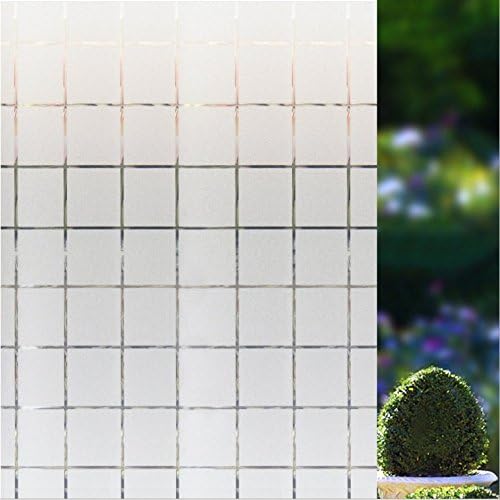 Squares Embossed Window Film No-glue Trellis Decorative Privacy Glass Window Film Non-adhesive Frosted Static Cling Glass Window Film for Office Home Bathroom 17.7-by-78.7 Inches