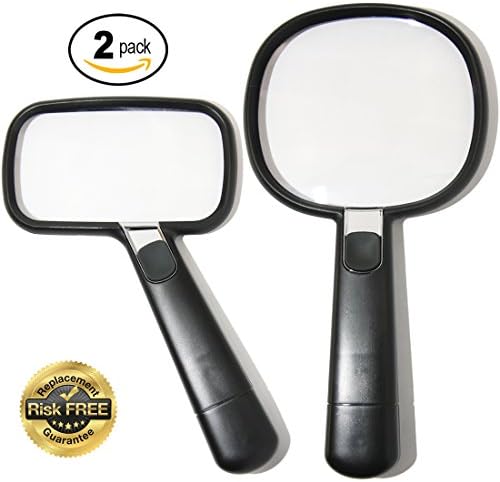JUMBO Reading Magnifier Glasses With Bright LED Light; Gift Set of 2 Big Magnify Glasses 2x; Premium Birthday Gift Bundle; Lighted Lupe For Books Newspaper Magazines Document Fine Text Photos Maps
