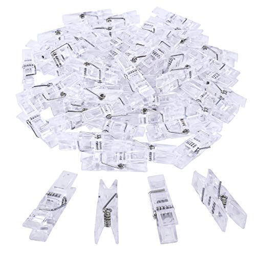 BronaGrand 50pcs Small Clear Plastic Utility Paper Clip, Clothespins