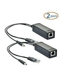 icreatin IEEE 802.3 af adaptador Power Over Ethernet PoE Divisor Activo 48 V a 12 V para Cámara de vigilancia, inalámbrico AP Router teléfono VOIP, 10 100 Mbps, Paquete de 2